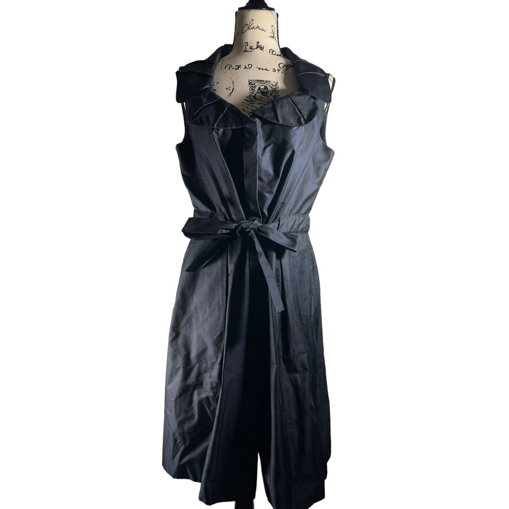 Luca Luca high collar navy blue pleated sleeveless dress